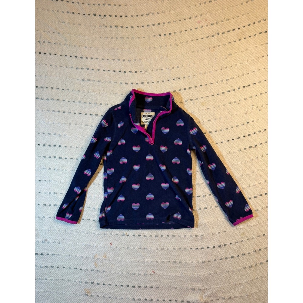 OshKosh Bgosh Girls Navy Blue Fleece Quarter Zip Heart Pullover Size 4